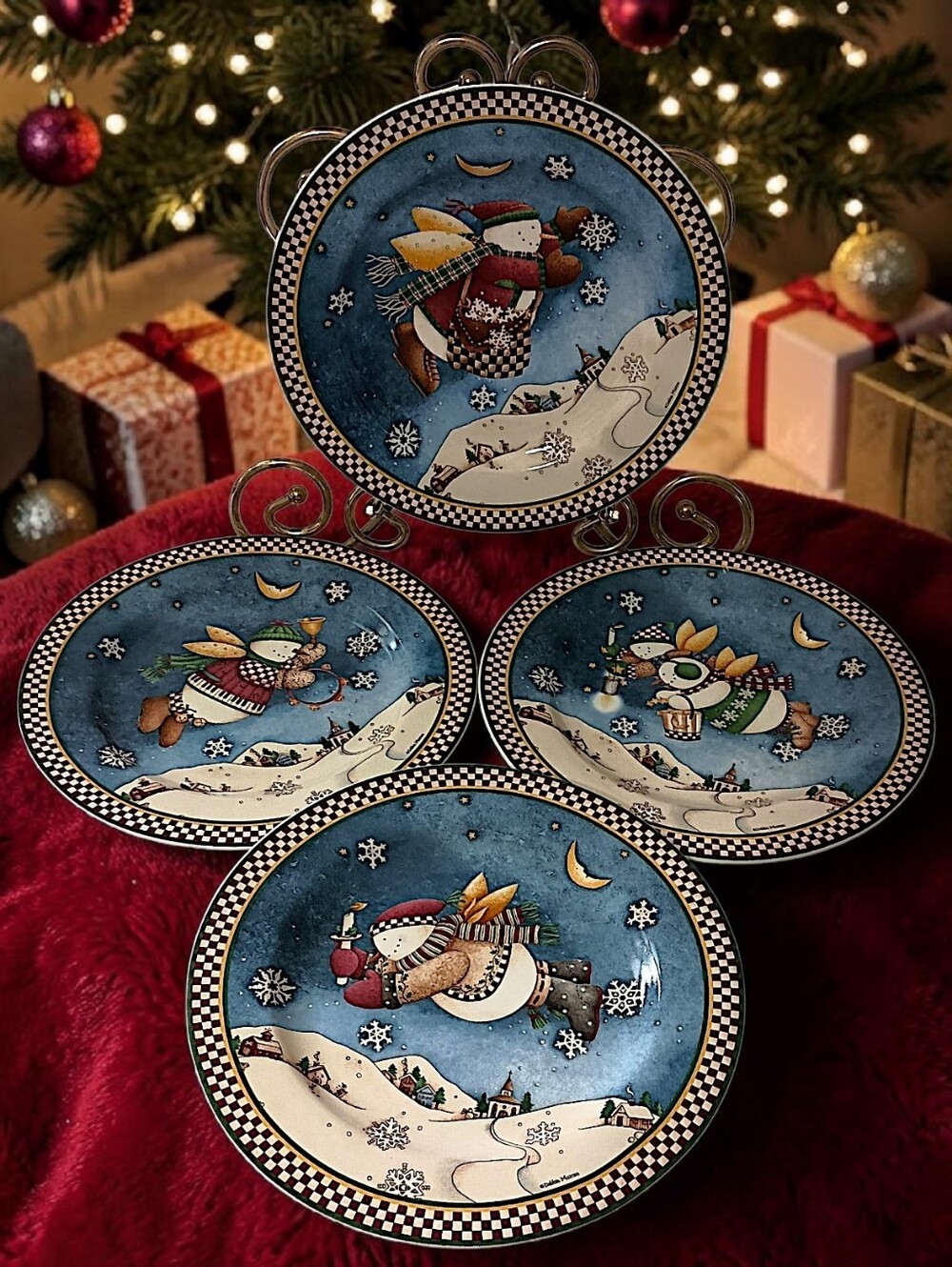 4 Debbie‎ Mumm Sakura Snow Angel Village Plates Salad Dessert Side Oneida Boxed